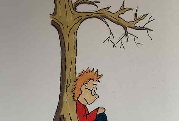 Illustration eines kleinen Jungen sitzend unter einem Baum