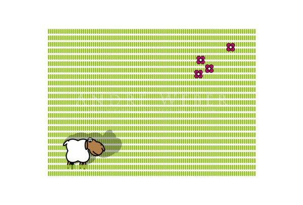 Instruktion Schafe auf grüner Wiese, Vektor Grafik Teppichdruck