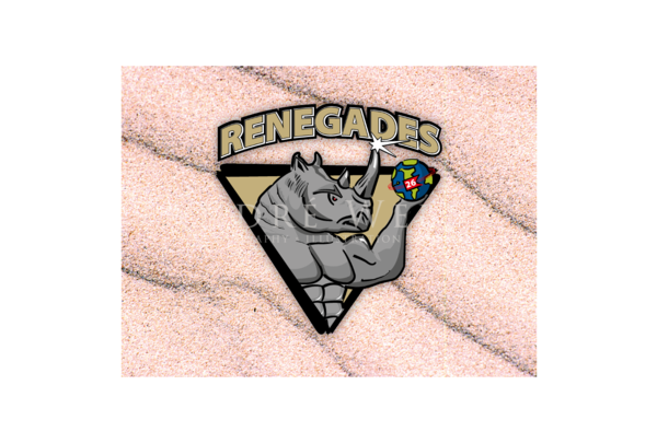 Logo Renegades, man sieht ein Nashorn mit Muskeln, dass die Weltkugel hält, Vektorgrafik Illustration