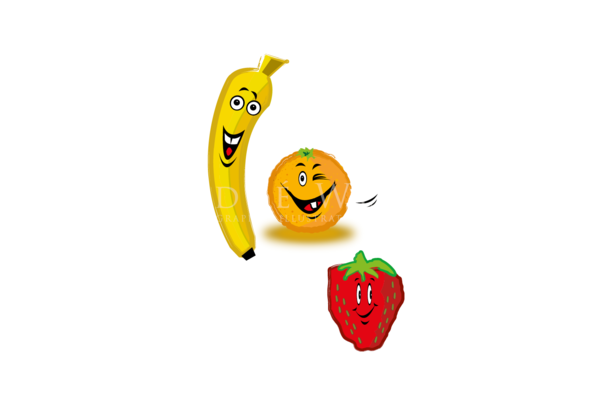 Illustration, Obst, Bananen Orange Erdbeere