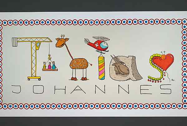 Namens Illustration Thias Johannes, zeigt einen Hubschrauber, eine Giraffe und einen Kran.