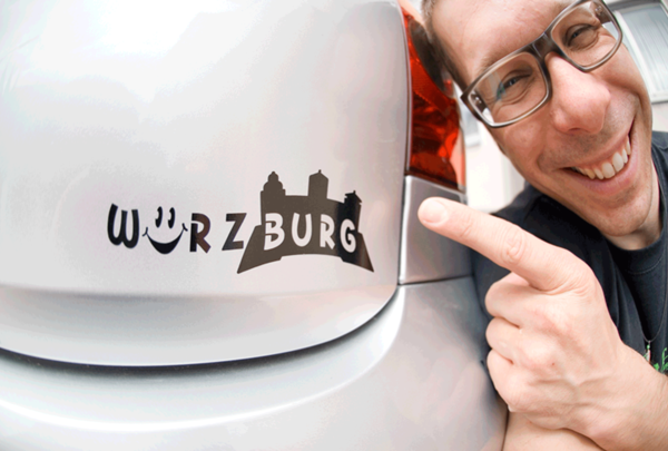 Würzburg Aufkleber, von Würzburger Mitbringsel für Autos. Auto Aufkleber