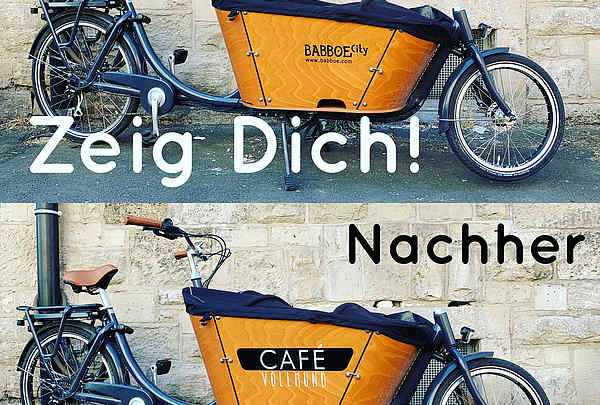 Beschriftung Lasten Fahrrad Café, Vollmund