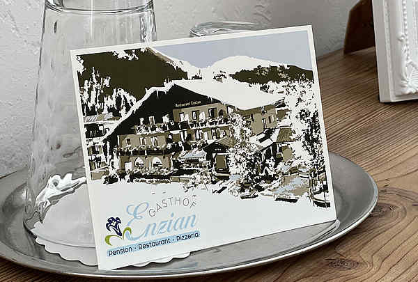 Gästekarte für Gasthof Enzian illustriert, Tannheim