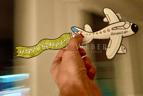 Flugzeug Hand illustriert, Happy Birthday, ausgeschnitten American Airlines, fand Illustration,Letraset Tria, Faber Castell Artist Pen