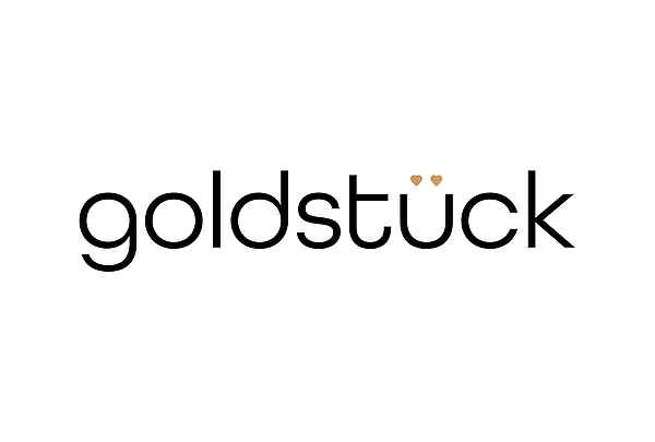 Logo Goldstück Würzburg, mit goldenen Herzen als ü